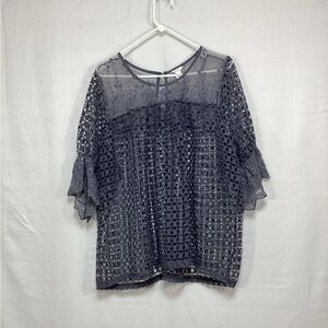 Chic Lace Overlay Blouse in Navy